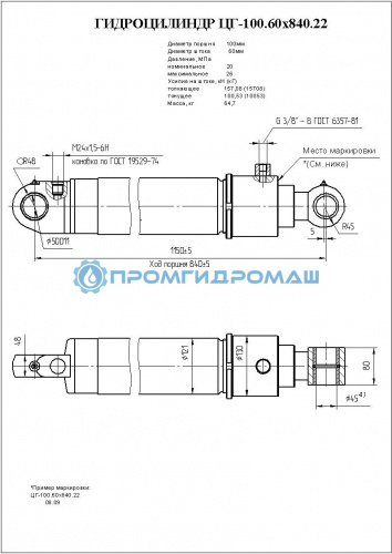 Гидроцилиндр подъема стрелы ЦГ-100.60х840.22